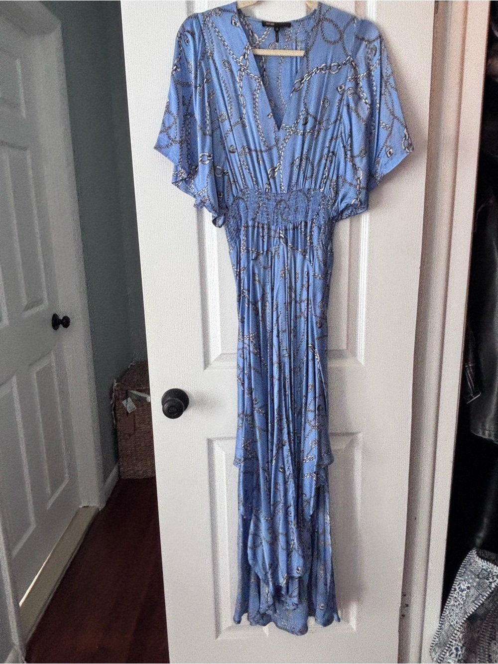 Maje Light Blue Chain-Print Maxi Dress